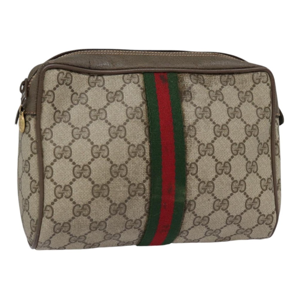 GUCCI GG Supreme Web Sherry Line Clutch Bag PVC Beige Red 89 01 012 Auth 90398 - Picture 1 of 16